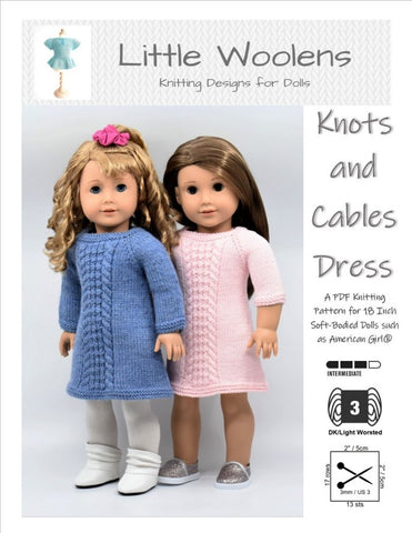 Little Woolens Designs Knitting Knots and Cables Dress 18" Doll Clothes Knitting Pattern larougetdelisle