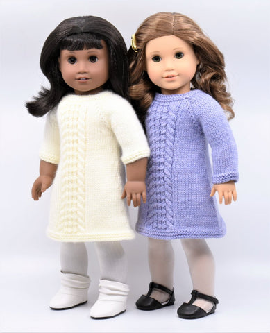 Little Woolens Designs Knitting Knots and Cables Dress 18" Doll Clothes Knitting Pattern larougetdelisle