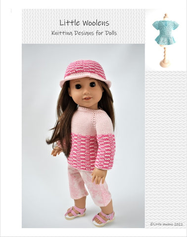 Little Woolens Designs Knitting Ridge & Furrow Sweater and Hat 18" Doll Clothes Knitting Pattern larougetdelisle