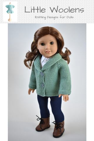 Little Woolens Designs Knitting Shawl Collar Cardigan and Beret 18" Doll Clothes Knitting Pattern larougetdelisle