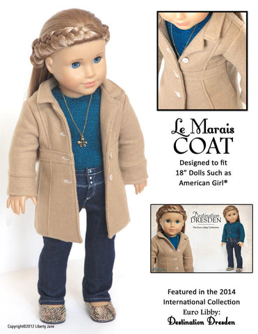 Liberty Jane 18 Inch Modern Le Marais Coat 18" Doll Clothes Pattern larougetdelisle