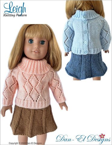Dan-El Designs Knitting Leigh Sweater and Skirt 18" Doll Clothes Knitting Pattern larougetdelisle
