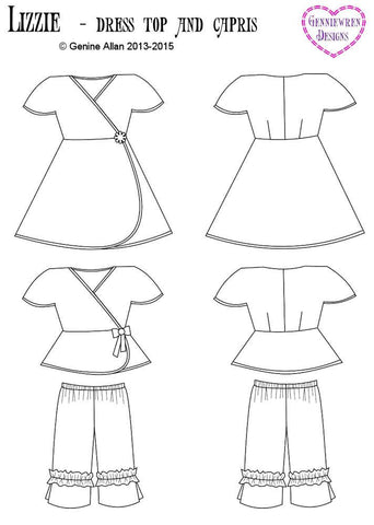 Genniewren 18 Inch Modern Lizzie - Wrap Dress, Top & Capris 18" Doll Clothes Pattern larougetdelisle