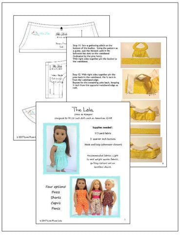 Love From Lola 18 Inch Modern The Lola Dress and Romper 18" Doll Clothes Pattern larougetdelisle