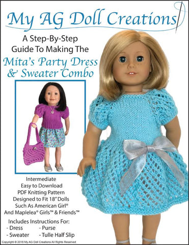 My AG Doll Creations Knitting Mita's Party Dress & Sweater Combo 18" Doll Knitting Pattern larougetdelisle
