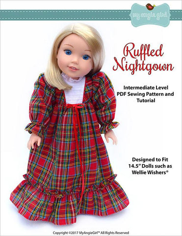 My Angie Girl WellieWishers Ruffled Nightgown 14.5" Doll Clothes Pattern larougetdelisle