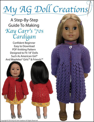 My AG Doll Creations Knitting Kay Carr's '70s Cardigan 18" Doll Knitting Pattern larougetdelisle