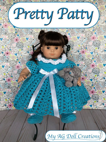 My AG Doll Creations Bitty Baby/Twin Pretty Patty Dress and Booties 15" Baby Doll Clothes Crochet Pattern larougetdelisle