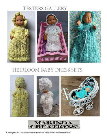 Marinda Creations 8" Baby Dolls Heirloom Baby Dress Set 8" Baby Doll Clothes Knitting Pattern larougetdelisle