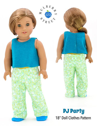 123 Mulberry Street 18 Inch Modern Pj Party Pjs and Slippers 18" Doll Clothes Pattern larougetdelisle