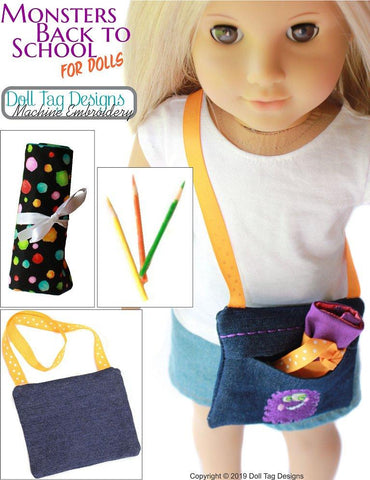 Doll Tag Clothing Machine Embroidery Design Monsters Back To School 14"-18" Doll Machine Embroidery Designs larougetdelisle