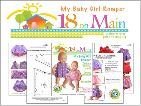 18 On Main Bitty Baby/Twin My Baby Girl Romper 15" Baby Doll Clothes Pattern larougetdelisle