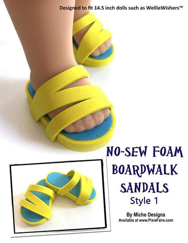 Miche Designs WellieWishers No-Sew Boardwalk Sandals 14.5" Doll Clothes Pattern larougetdelisle