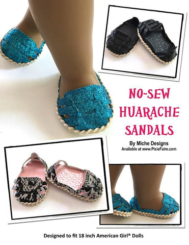 Miche Designs Shoes No-Sew Huarache Sandals 18" Doll Shoe Pattern larougetdelisle