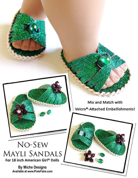 No-Sew Mayli Sandals 18 inch Doll Shoes PDF Pattern 