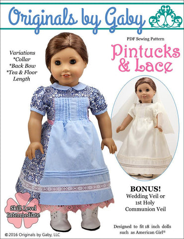 Originals by Gaby 18 Inch Modern Pintucks and Lace 18" Doll Clothes Pattern larougetdelisle