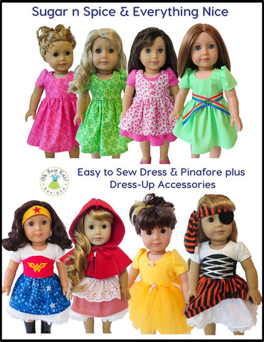 Oh Sew Kat 18 Inch Modern Sugar n Spice & Everything Nice Dress & Pinafore with Dress Up Accessories 18" Doll Clothes Pattern larougetdelisle