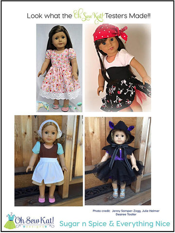 Oh Sew Kat 18 Inch Modern Sugar n Spice & Everything Nice Dress & Pinafore with Dress Up Accessories 18" Doll Clothes Pattern larougetdelisle