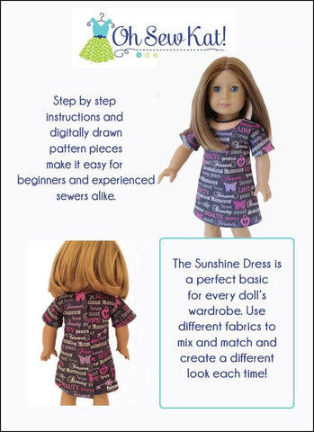 Oh Sew Kat 18 Inch Modern Sunshine Dress 18" Doll Clothes Pattern larougetdelisle
