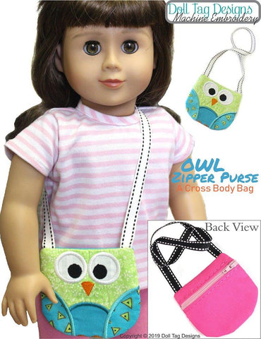 Doll Tag Clothing Machine Embroidery Design Owl Zipper Purse 18" Doll Machine Embroidery Designs larougetdelisle