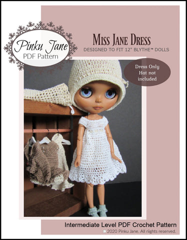 Pinku Jane Blythe/Pullip Miss Jane Dress Crochet Pattern For 12" Blythe Dolls larougetdelisle