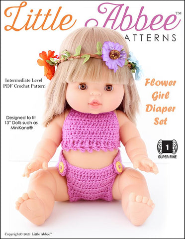Little Abbee MiniKane Flower Girl Diaper Set Crochet Pattern for 13" MiniKane Baby Dolls larougetdelisle