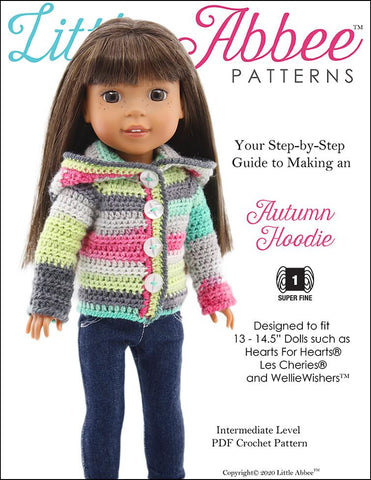 Little Abbee WellieWishers Autumn Hoodie Crochet Pattern for 14.5" Dolls larougetdelisle