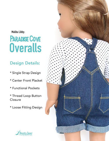 Liberty Jane 18 Inch Modern Paradise Cove Overalls 18" Doll Clothes Pattern larougetdelisle