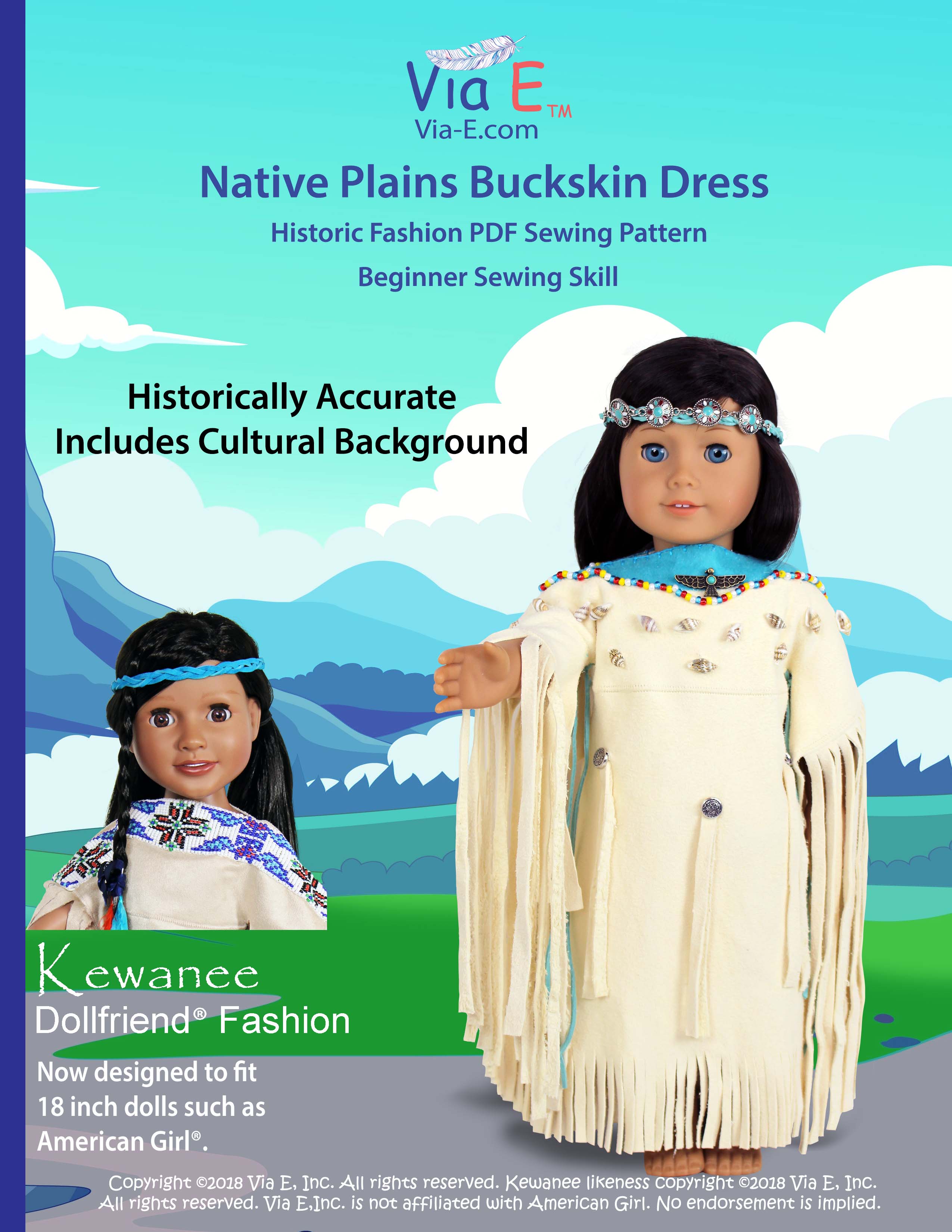 Via E Native Plains Buckskin Dress 18 Doll Clothes Pattern Pixie Faire