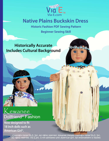 Via E 18 Inch Historical Historic Fashions Native Plains Buckskin Dress 18" Doll Clothes Pattern larougetdelisle