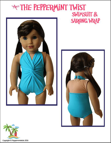 Peppermintsticks 18 Inch Modern The Peppermint Twist Swimsuit & Sarong Wrap 18" Doll Clothes larougetdelisle