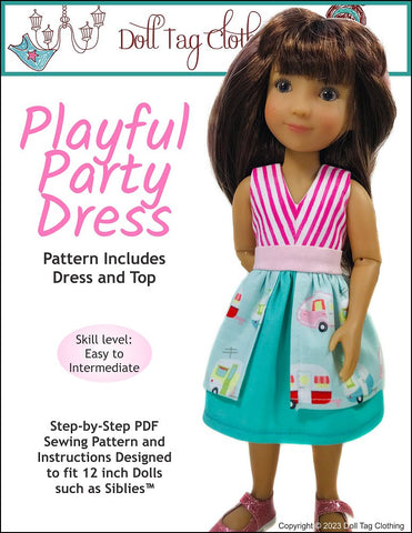 Doll Tag Clothing Siblies Playful Party Dress Pattern For 12" Siblies Dolls larougetdelisle