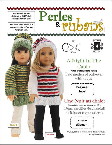 Perles & Rubans Knitting A Night in the Cabin 18" Doll Clothes Knitting Pattern larougetdelisle