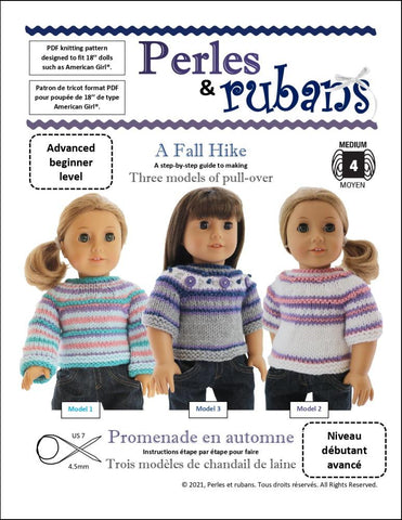 Perles & Rubans Knitting A Fall Hike 18" Doll Clothes Knitting Pattern Pixie Faire