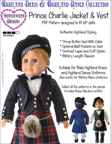 Genniewren 18 Inch Modern Prince Charlie Jacket and Vest 18" Doll Clothes Pattern larougetdelisle