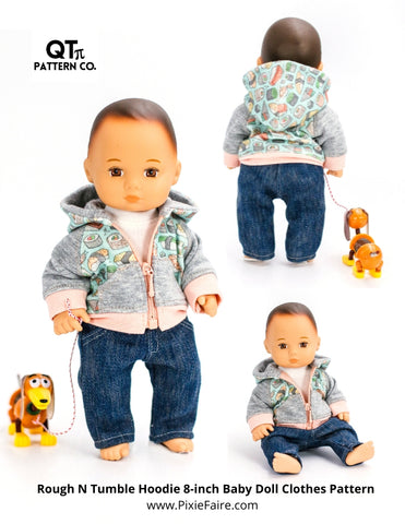 QTπ Pattern Co 8" Baby Dolls Rough N Tumble Hoodie 8" Baby Doll Clothes Pattern larougetdelisle