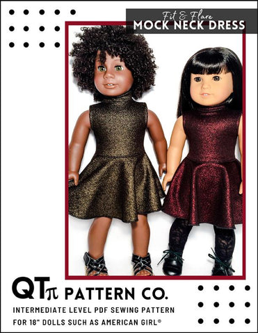 QTπ Pattern Co 18 Inch Modern Fit & Flare Mock Neck Dress 18" Doll Clothes Pattern larougetdelisle