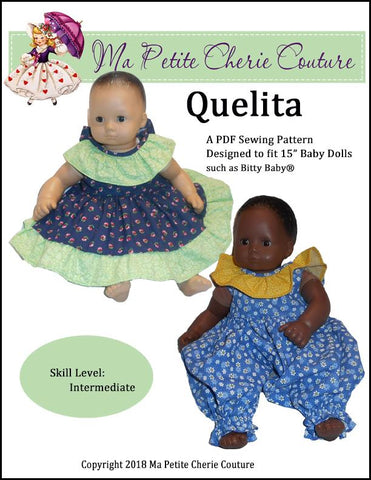 Mon Petite Cherie Couture Bitty Baby/Twin Quelita Dress and Romper 15" Baby Doll Clothes Pattern larougetdelisle