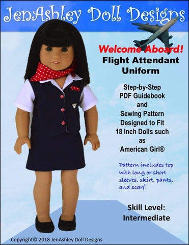 Jen Ashley Doll Designs 18 Inch Modern Welcome Aboard! Flight Attendant Uniform 18" Doll Clothes Pattern larougetdelisle