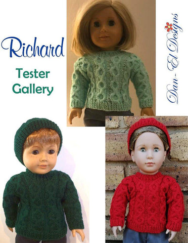 Dan-El Designs Knitting Richard Sweater & Beanie 18" Doll Clothes Knitting Pattern larougetdelisle