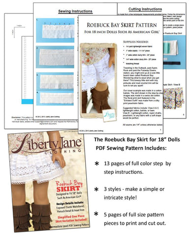 Liberty Jane 18 Inch Modern Roebuck Bay Skirt 18" Doll Clothes Pattern larougetdelisle