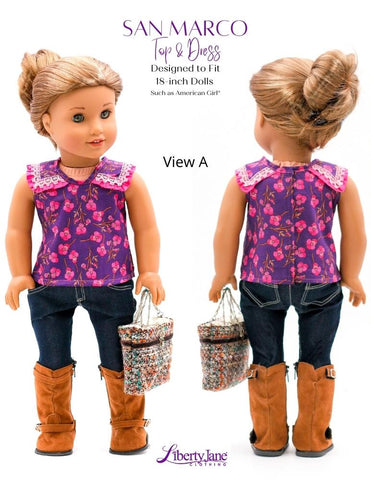 Liberty Jane 18 Inch Modern San Marco Top and Dress 18" Doll Clothes Pattern larougetdelisle