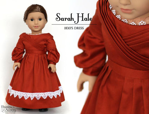 Thimbles and Acorns 18 Inch Historical 1830's Sarah Hale Dress 18" Doll Clothes Pattern larougetdelisle
