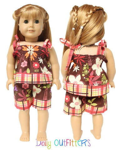 Dolly Outfitters 18 Inch Modern Smocked Sun Top and Shorts 15" and 18" Doll Clothes Pattern larougetdelisle