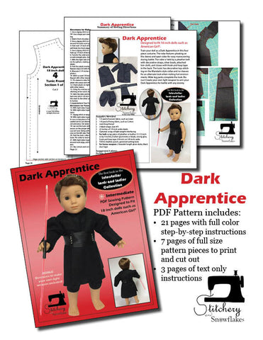 Stitchery By Snowflake 18 Inch Modern Dark Apprentice 18" Doll Clothes Pattern larougetdelisle