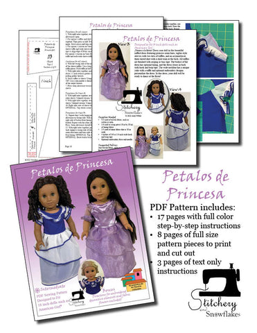 Stitchery By Snowflake 18 Inch Historical Petalos de Princesa 18" Doll Clothes Pattern larougetdelisle