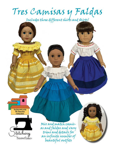 Stitchery By Snowflake 18 Inch Historical Tres Camisas y Faldas 18" Doll Clothes Pattern larougetdelisle