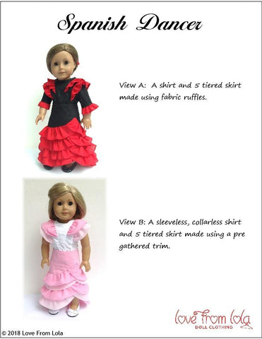 Love From Lola 18 Inch Modern Spanish Dancer 18" Doll Clothes Pattern larougetdelisle