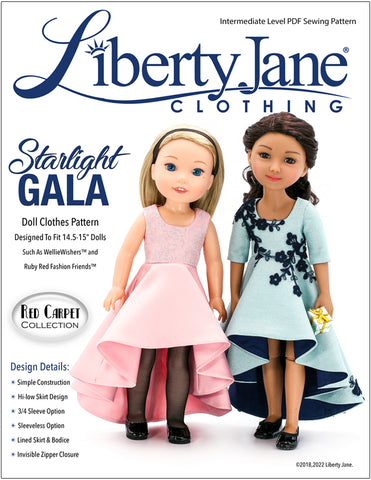 Liberty Jane Ruby Red Fashion Friends Starlight Gala Dress 14.5-15" Doll Clothes Pattern larougetdelisle