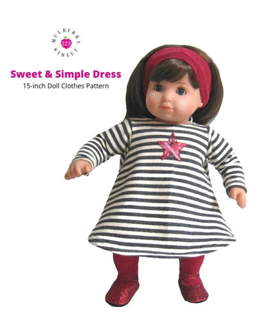 123 Mulberry Street Bitty Baby/Twin Sweet & Simple Dress 15" Baby Doll Clothes Pattern larougetdelisle